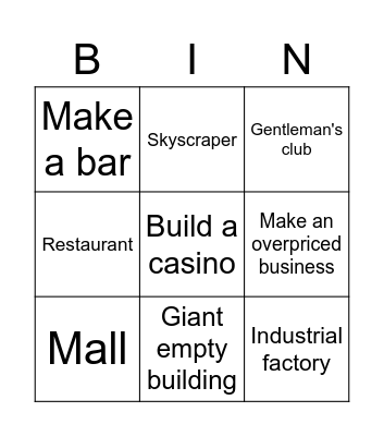 Town Bingo Card