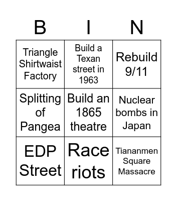 Disasters Bingo Card
