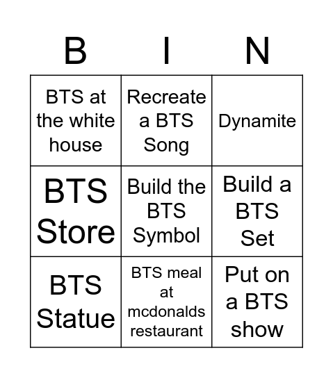 BTS Bingo Card