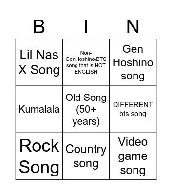 Music Bingo Card