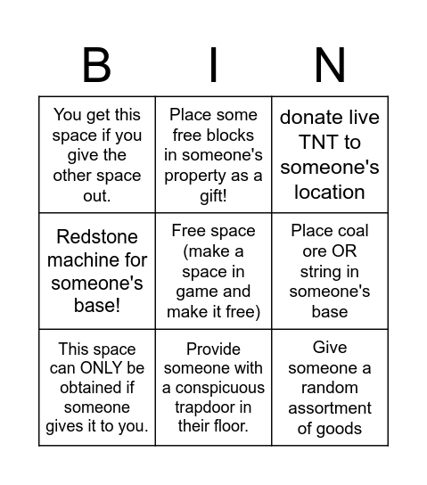 charity Bingo Card