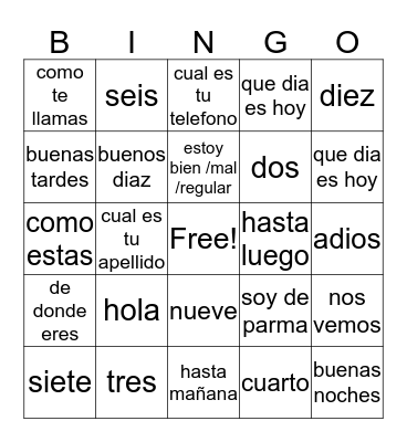 esponol  Bingo Card
