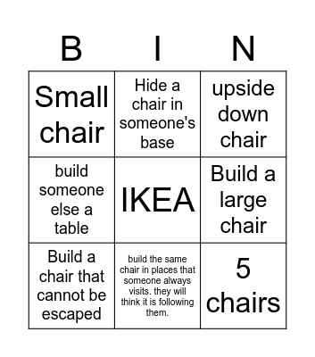 chairity Bingo Card