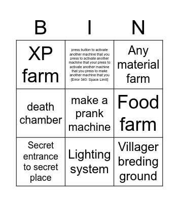 machinery Bingo Card