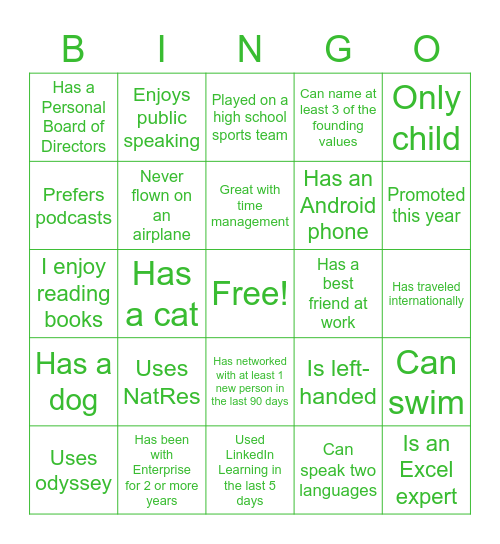 Networking Bingo Card