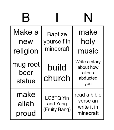 religion Bingo Card
