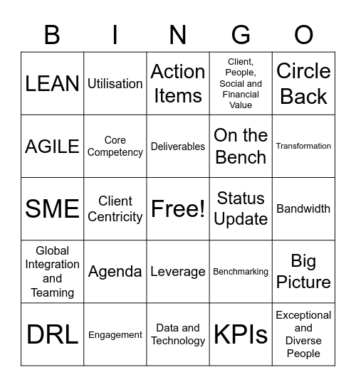 EY CONSULTING BINGO Card