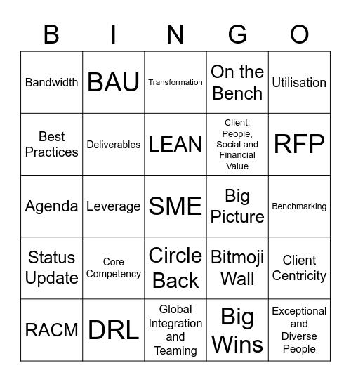 EY CONSULTING BINGO Card