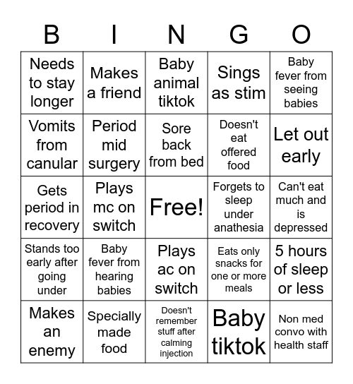 Surgery bingo Card