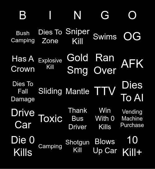 Fortnite Chapter 3 Bingo Card