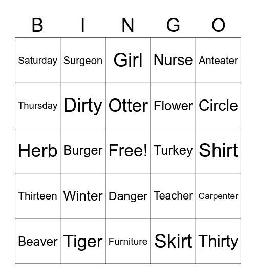 LL 2-9 Bingo Card