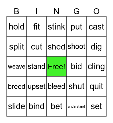List 2 Irregular Verbs Review Bingo Card