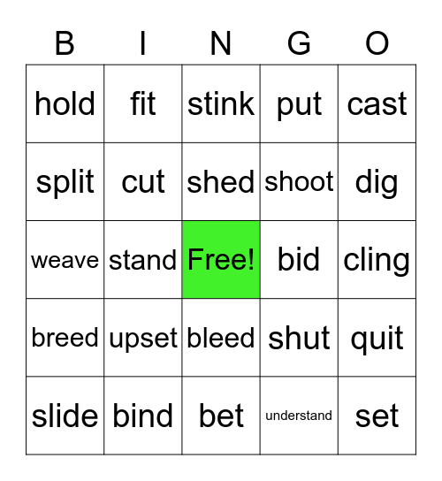 List 2 Irregular Verbs Review Bingo Card