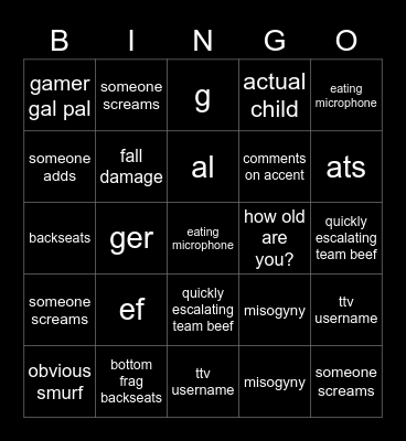 yazzybug valo bingo Card