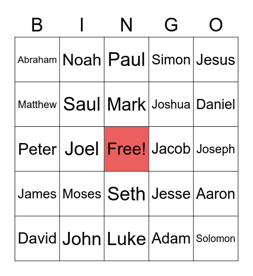 Men in The Bible Bingo Card