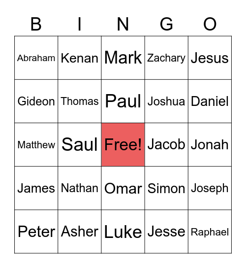 Men in The Bible Bingo Card