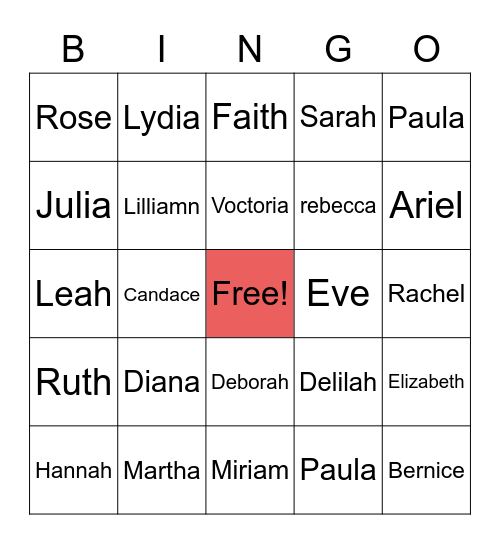 Women in The Bible Bingo Card