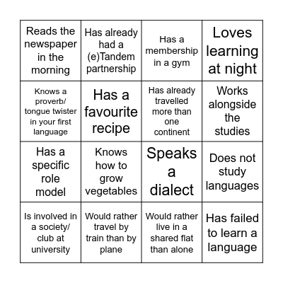 BINGO eTandem (E) Bingo Card