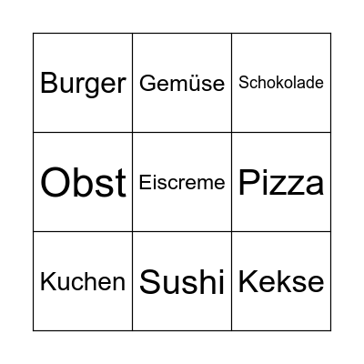 Bingo zum Thema: "Essen" Bingo Card