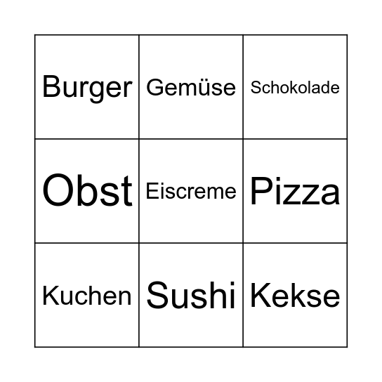 Bingo zum Thema: "Essen" Bingo Card