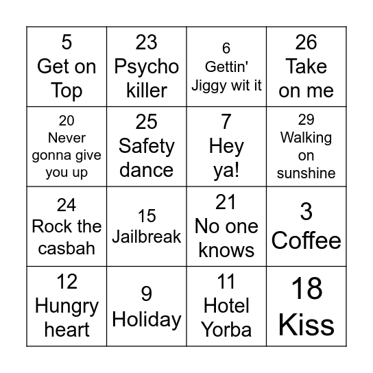 Boston Scientific Music Bingo Card