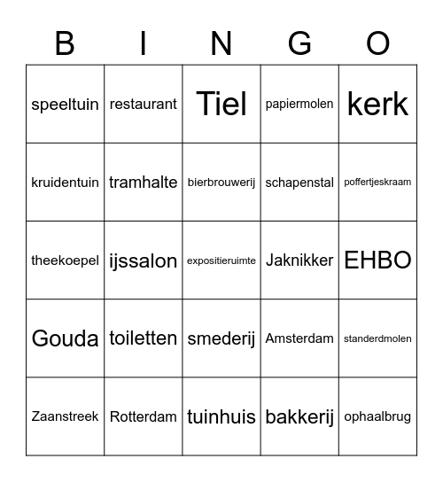 Openluchtmuseum Arnhem Bingo Card