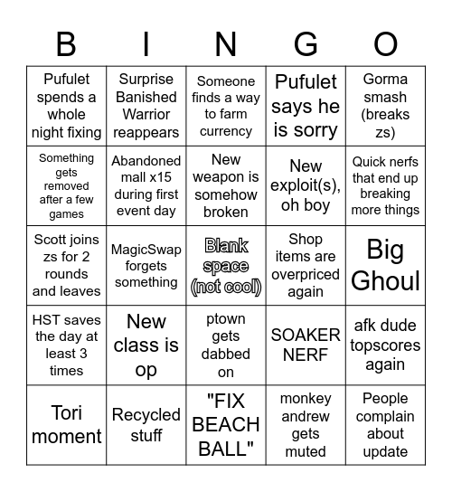 What could go wrong during Summer Event? Bingo Card