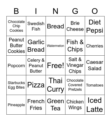 Mrs. Foster's Fav Foods Bingo Card