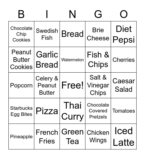 Mrs. Foster's Fav Foods Bingo Card