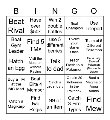 VS Callum Bingo Card