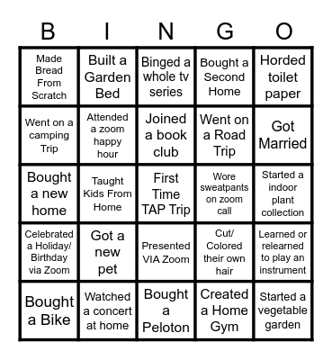 Pandemic Era Bingo (2020-2022) Bingo Card