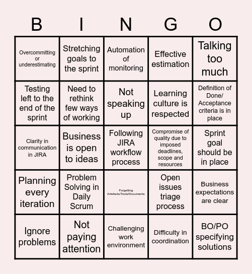 Retrospective Bingo Card