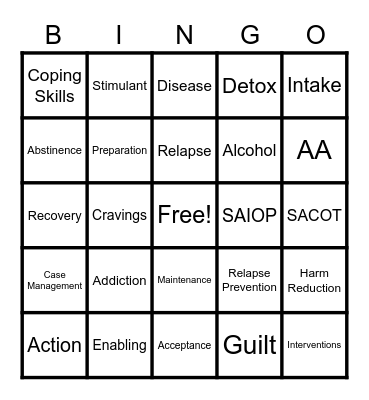 Substance Bingo Card