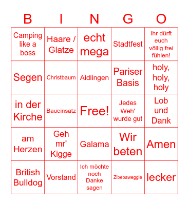 10 Jahre CVJM Hornberg Bingo Card