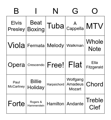 Musical Bingo Extravaganza! Bingo Card