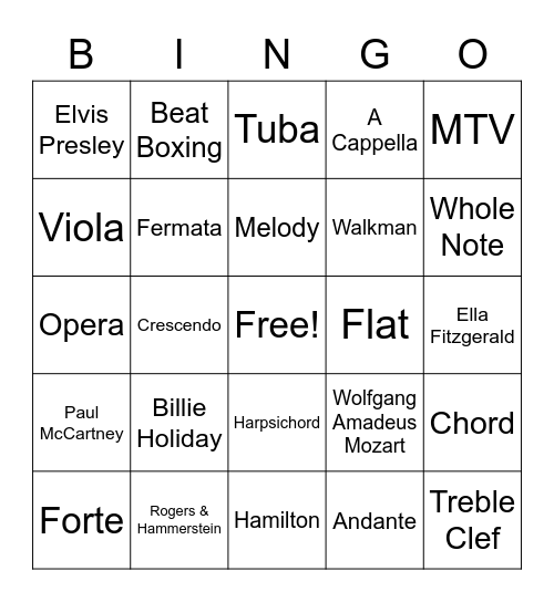 Musical Bingo Extravaganza! Bingo Card
