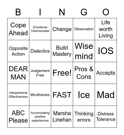 DBT BINGO Card