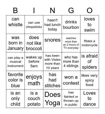 Find someone who Bingo Card