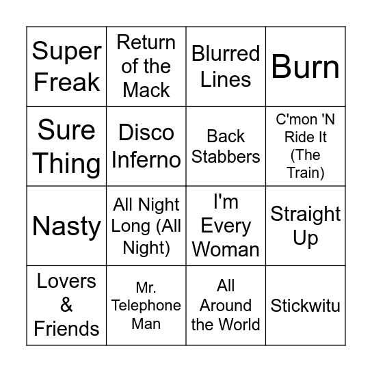 R & B Bingo Card