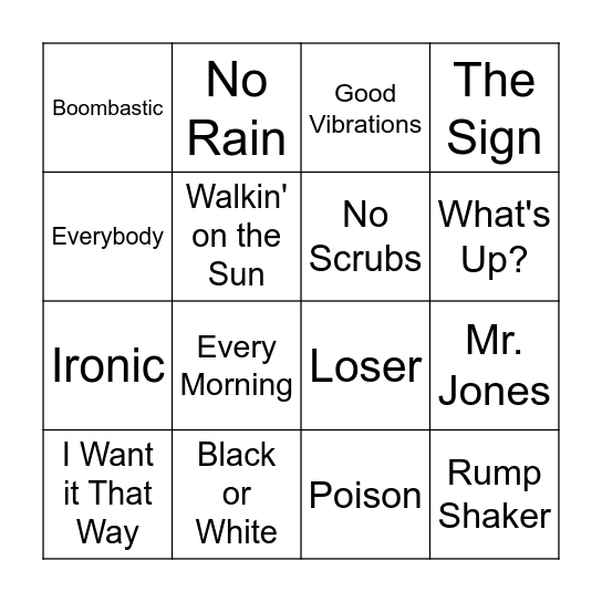 1990's Bingo Card