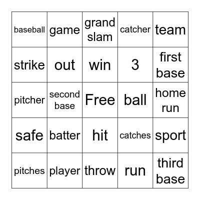 Baseball Lingo Bingo Card