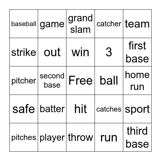 Baseball Lingo Bingo Card