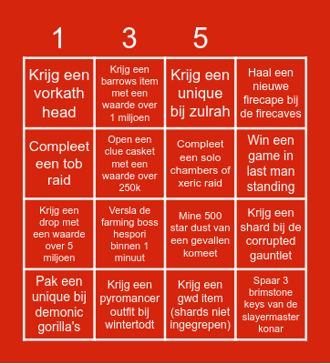 Old School RuneScape Bingo Card