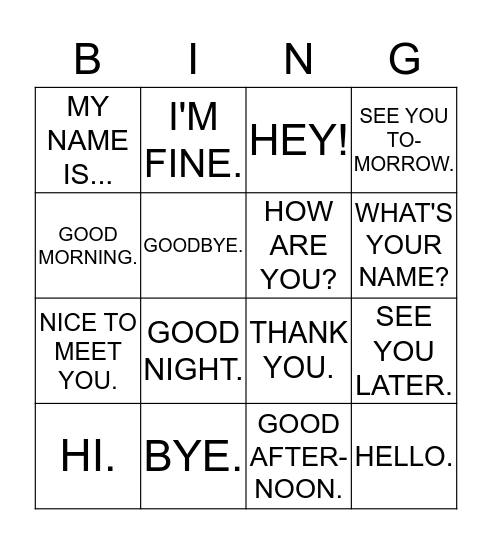 GREETINGS & INTRODUCTIONS BINGO Card