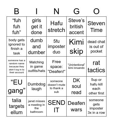 Crewfu Reunion Bingo Card