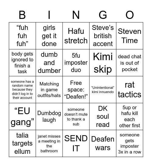 Crewfu Reunion Bingo Card