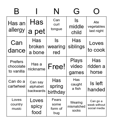 Hello, my name is... Bingo Card