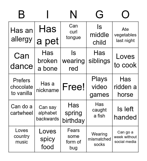 Hello, my name is... Bingo Card