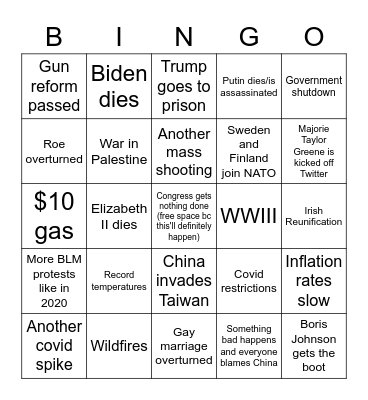 Summer 2022 Bingo Card