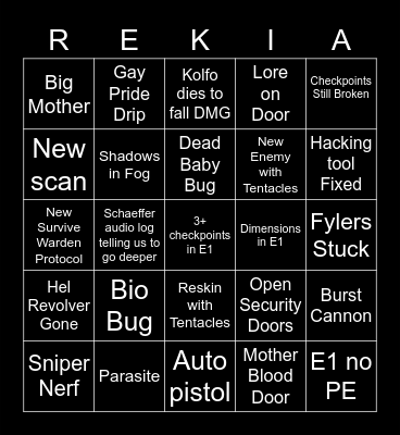 GTFO R7 Bingo Card